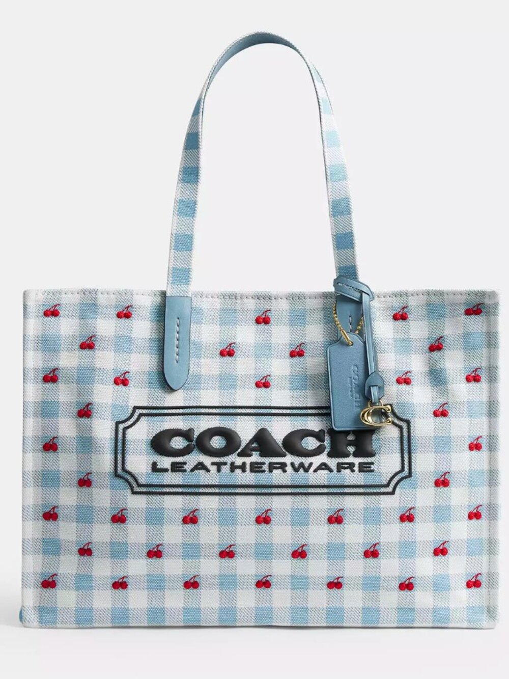 Coach CES71 Tote Bag With Gingham Print Gold/Blue Multi *SEALED*